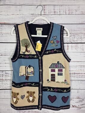 VTG Inspirations Patchwork Knit Sweater Small Vest Cottagecore HouseTeddyHeart